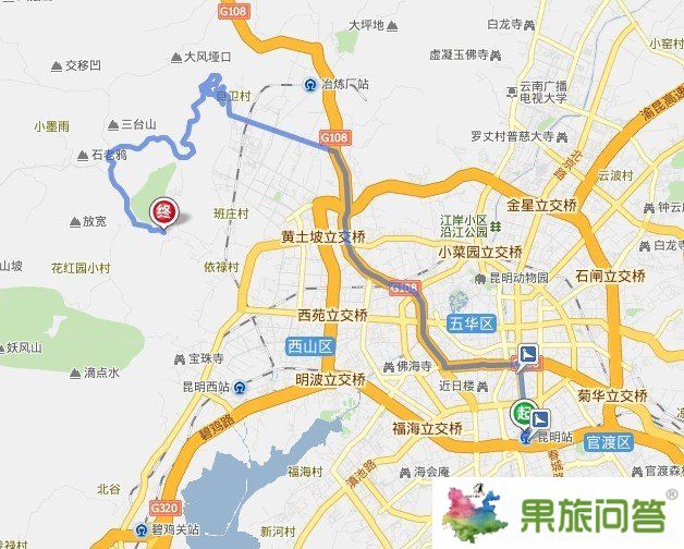 昆明火車(chē)站到筇竹寺自駕車(chē)線(xiàn)路地圖